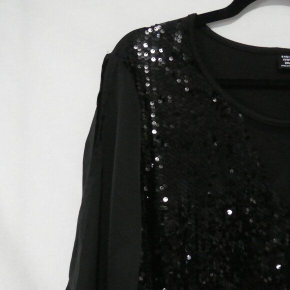 SHEIN - Curve | 2XL | Black Sequin Long Sleeve Blouse | Sheer Solid Black Back - Picture 3 of 14